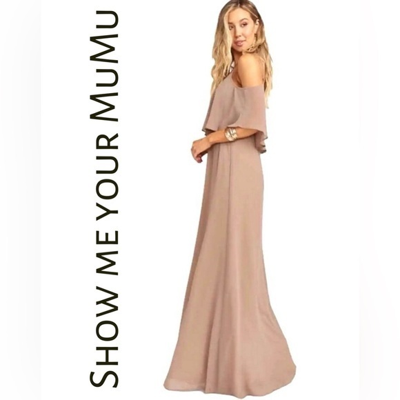 Show Me Your MuMu Dresses & Skirts - Show Me Your MuMu Women's Tan  Beige Brown Off-Shoulder Dress Sz L Event Evening